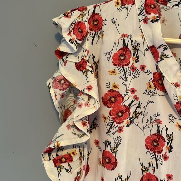 Floral Rayon Lightweight Button Down Summer Top with Poppies Size Large - Picture 6 of 12